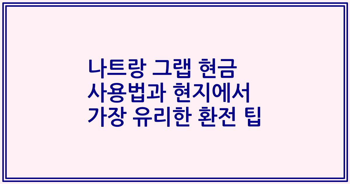 나트랑 그랩 현금 사용법과 현지에서 가장 유리한 환전 팁
